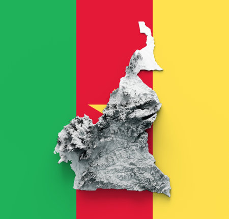 Cameroon Map and flag 3d topographic map 3d illustrationの写真素材
