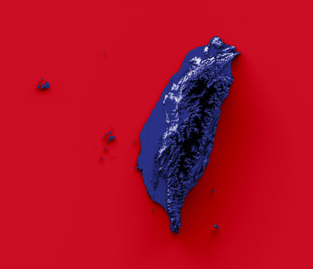 Taiwan map with the flag Colors Blue and Red Shaded relief map 3d illustrationの写真素材