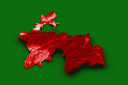 Tajikistan map with the flag Colors Blue and Red Shaded relief map 3d illustrationの写真素材