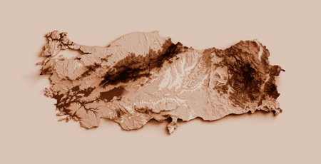 Map of Turkey in old style, brown graphics in a retro style Vintage Style. High detailed 3d illustrationの写真素材