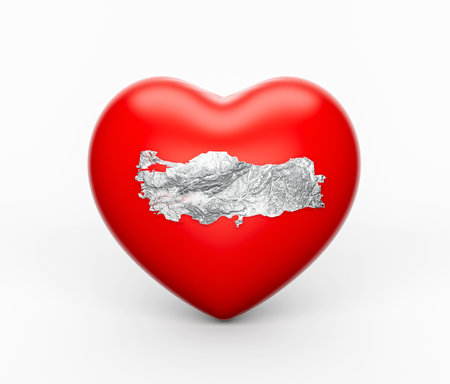 Turkey map topographic relief map on heart shape 3d illustrationの写真素材