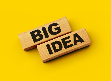 Wooden blocks Big idea word isolated background 3d illustrationの写真素材