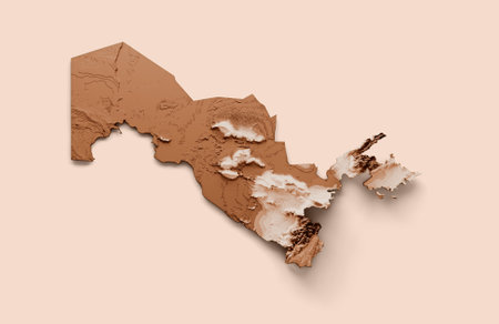 Map of Uzbekistan in old style, brown graphics in a retro style Vintage Style. High detailed 3d illustrationの写真素材