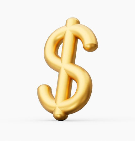 3d Golden Shiny United States Dollar Currency Icon Isolated On White Background, 3d illustrationの写真素材