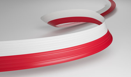 3d Flag Of Poland Country, 3d Wavy Shiny Poland Ribbon Isolated On White Background, 3d illustrationの写真素材