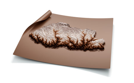 Map Of Bhutan Old Style Brown On Unrolled Map Paper Sheet On White Background, 3d illustrationの写真素材