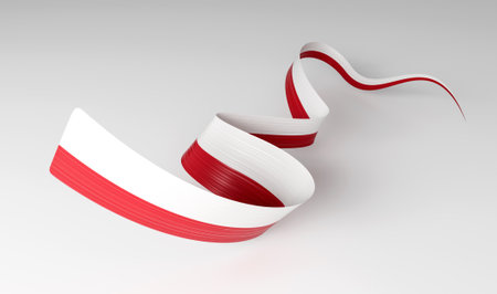 3d Flag Of Poland, 3d Shiny Waving Flag Ribbon Isolated On White Background, 3d illustrationの写真素材