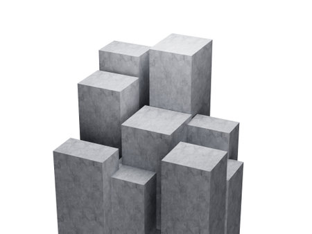 3d Nine Grey Empty Concrete Podium Isolated On White Background, 3d illustrationの写真素材