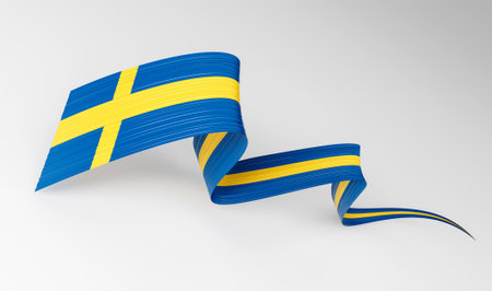 3d Flag Of Sweden 3d Wavy Shiny Sweden Ribbon Isolated On White Background, 3d illustrationの写真素材