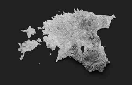 Estonia Map Flag Shaded relief Color Height map on Black Background 3d illustrationの写真素材