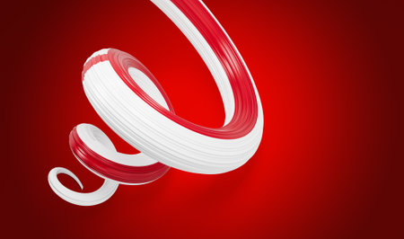 3d Flag of England 3d Spiral Glossy Ribbon Of England Isolated On Red Background, 3d illustrationの写真素材