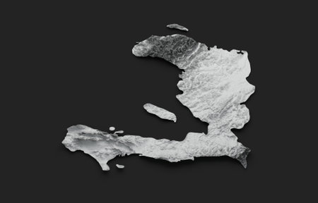 Haiti Map white Shaded relief Color Height map on black Background 3d illustration