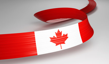 3d Flag Of Canada 3d Wavy Shiny Canada Ribbon Isolated On White Background 3d illustrationの写真素材