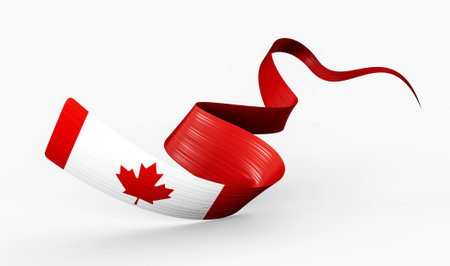 3d Flag Of Canada 3d Waving Ribbon Flag Isolated On White Background, 3d illustrationの写真素材