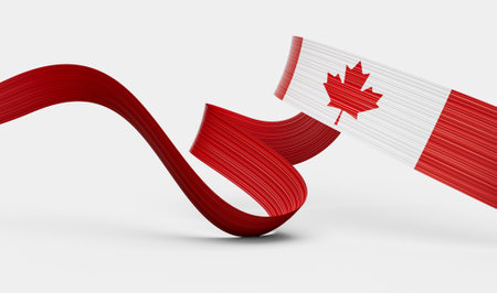 3d Flag Of Canada 3d Wavy Shiny Canada Ribbon Isolated On White Background 3d illustrationの写真素材