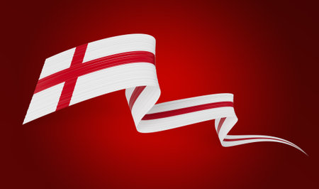 3d Flag Of England 3d Wavy Shiny England Ribbon Isolated On Red Background, 3d illustrationの写真素材