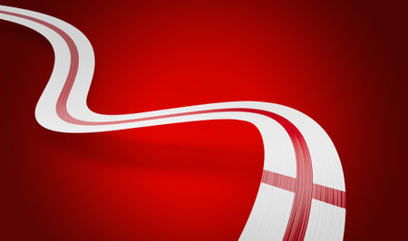 3d Flag Of England 3d Wavy Shiny England Ribbon Isolated On Red Background, 3d illustrationの写真素材
