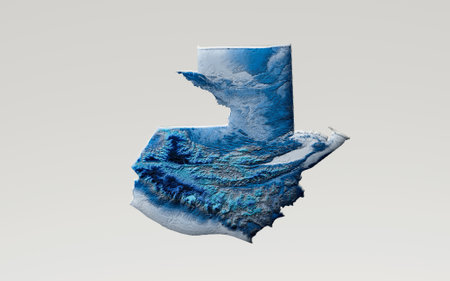 3d Deep Blue Water Guatemala Map Shaded Relief Texture Map On White Background 3d Illustrationの写真素材