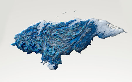 3d Deep Blue Water Honduras Map Shaded Relief Texture Map On White Background 3d Illustrationの写真素材