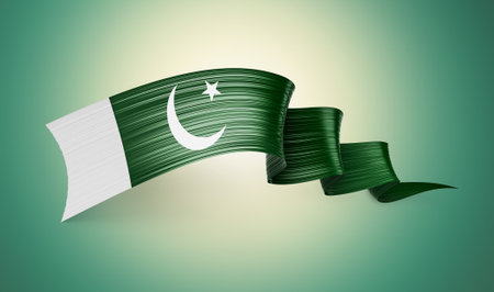 3d Flag Of Pakistan 3d Shiny Waving Pakistani Flag Ribbon On Soft Green Background 3d Illustration