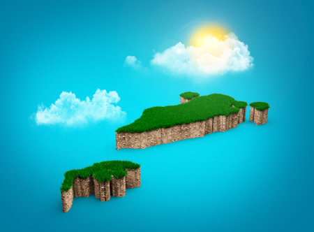 Bahrain Map Soil Land Geology Cross Section With Green Grass And Rock Ground Texture 3d illustrationの写真素材