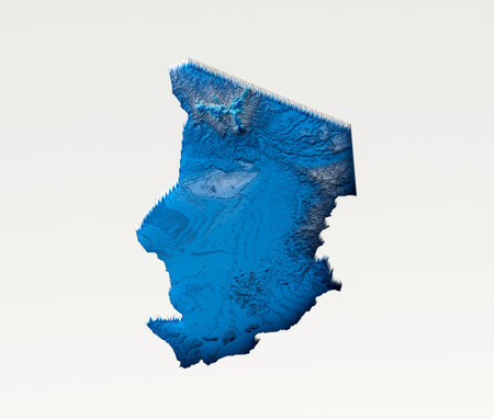 3d Deep Blue Water Chad Map Shaded Relief Texture Map On White Background 3d Illustrationの写真素材