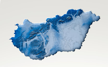 3d Deep Blue Water Hungary Map Shaded Relief Texture Map On White Background 3d Illustrationの写真素材