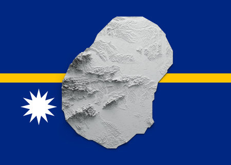 3d Nauru Map Black And White Shaded Relief Hypsometric Map On Nauru Flag Background 3d illustrationの写真素材