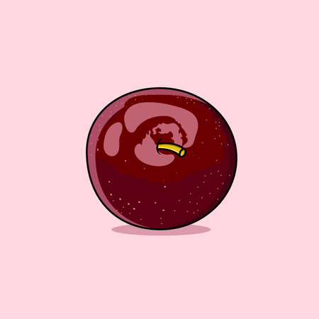 Whole Shiny Fresh And Juicy Red Plum Fruit Ripe Plum Fruit Soft Pink Background Vector Illustration