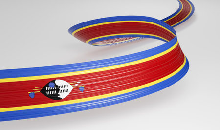 3d Flag Of Eswatini 3d Wavy Shiny Eswatini Ribbon Isolated On White Background 3d Illustrationの写真素材
