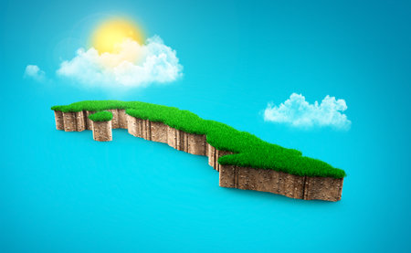 Cuba Map Soil Land Geology Cross Section With Green Grass And Rock Ground Texture 3d illustrationの写真素材