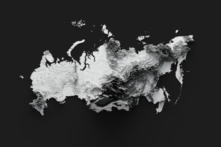 Russia Map Flag Shaded Relief Color Height Map On Black Background 3d Illustrationの写真素材
