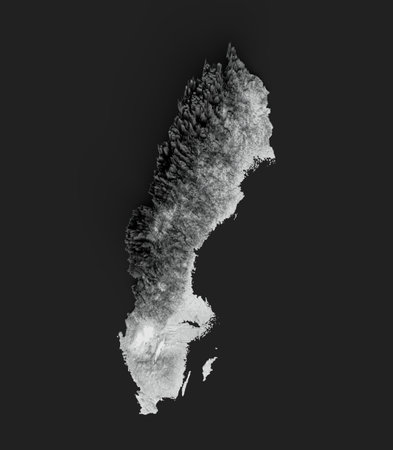 Sweden Map Flag Shaded Relief Color Height Map On Black Background 3d Illustrationの写真素材