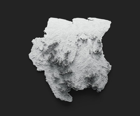 Suriname Map Flag Shaded Relief Color Height Map On Black Background 3d Illustrationの写真素材