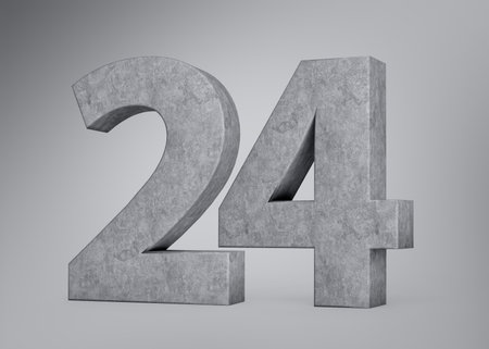 3d Concrete Number Twenty Four 24 Digit Made Of Grey Concrete Stone Grey Background 3d Illustrationの写真素材