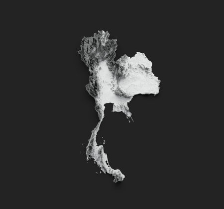 Thailand Map Flag Shaded Relief Color Height Map On Black Background 3d Illustrationの写真素材