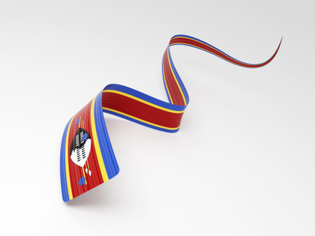 3d Flag Of Eswatini 3d Wavy Shiny Eswatini Ribbon Isolated On White Background 3d Illustrationの写真素材
