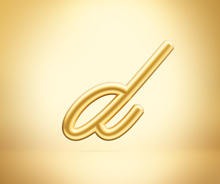 3d Golden Shiny Small Letter d Alphabet d Rounded Inflatable Font Golden Background 3d Illustrationの写真素材
