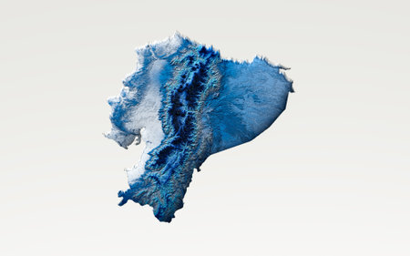 3d Deep Blue Water Ecuador Map Shaded Relief Texture Map On White Background 3d Illustration