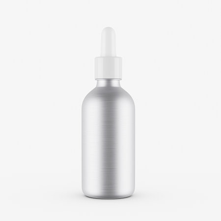 3d Silver Empty Cosmetic Oil Dropper Bottle With Cap Isolated On White Background 3d Illustrationの写真素材