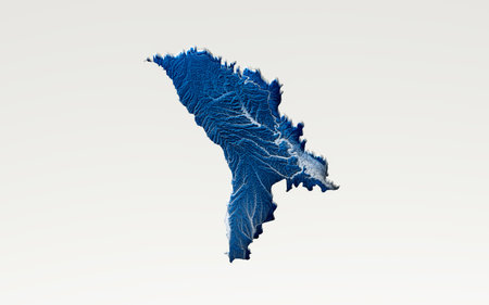 3d Deep Blue Water Moldova Map Shaded Relief Texture Map On White Background 3d Illustration