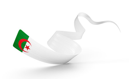 3d Flag Of Algeria 3d Shiny Waving Ribbon Flag Isolated On White Background 3d Illustrationの写真素材