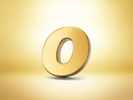 Gold metal letter O isolated Golden background 3d illustrationの写真素材