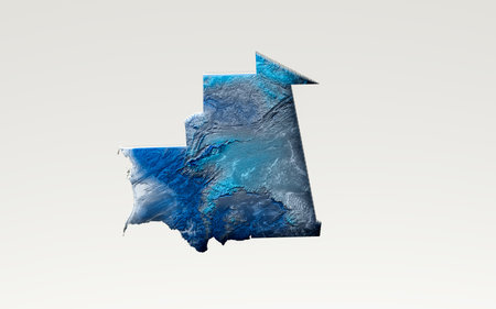 3d Deep Blue Water Mauritania Map Shaded Relief Texture Map On White Background 3d Illustrationの写真素材