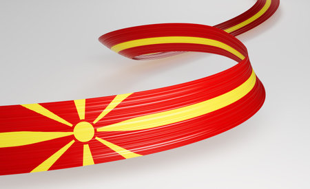 3d Flag Of North Macedonia 3d Wavy Shiny North Macedonia Ribbon On White Background 3d Illustrationの写真素材