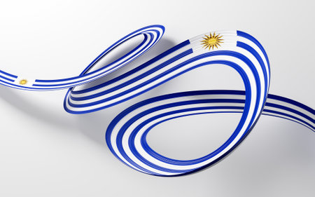 3d Flag Of Uruguay 3d Shiny Waving Ribbon Flag Isolated On White Background 3d Illustrationの写真素材