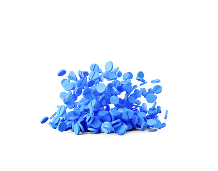 3d Blue Rounded Medical Pills Falling On White Background Healthcare Concept 3d Illustrationの写真素材