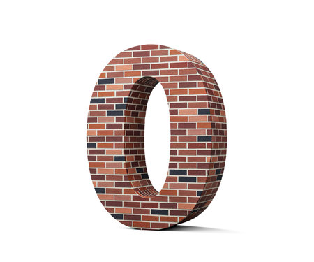 Bricks Wall Number Zero 0 Digit Made Of Colored Wall Of Bricks On White Background 3D Illustrationの写真素材