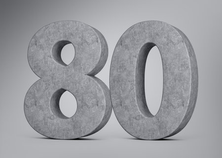 3d Concrete Number Eighty 80 Made Of Grey Concrete Stone Grey Background 3d Illustrationの写真素材