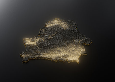Belarus Map Golden Metallic Texture Map Gold Reserves And Gold Mining Concept 3D Illustrationの写真素材